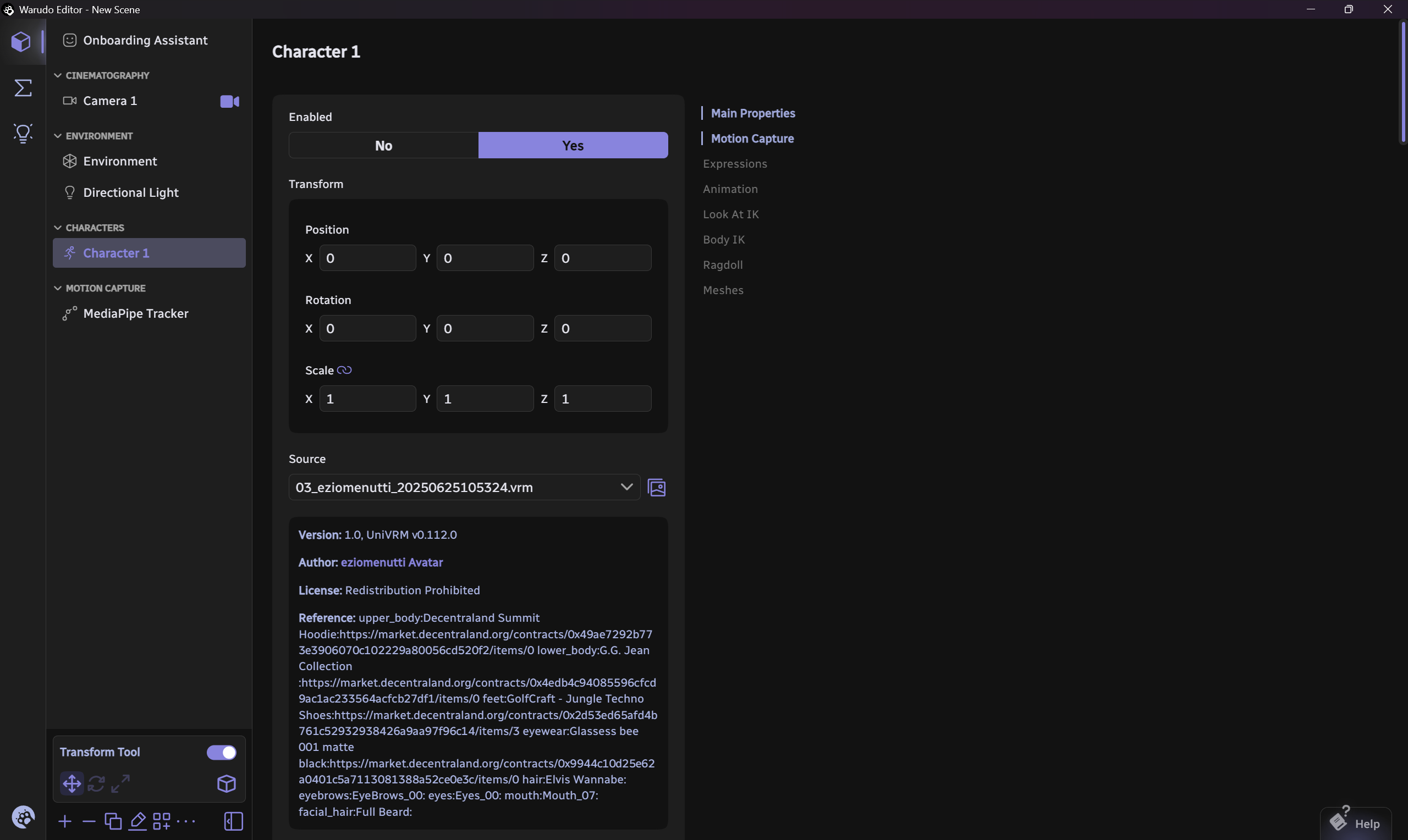 Screenshot of Warudo, a VTubing client app, used as market research